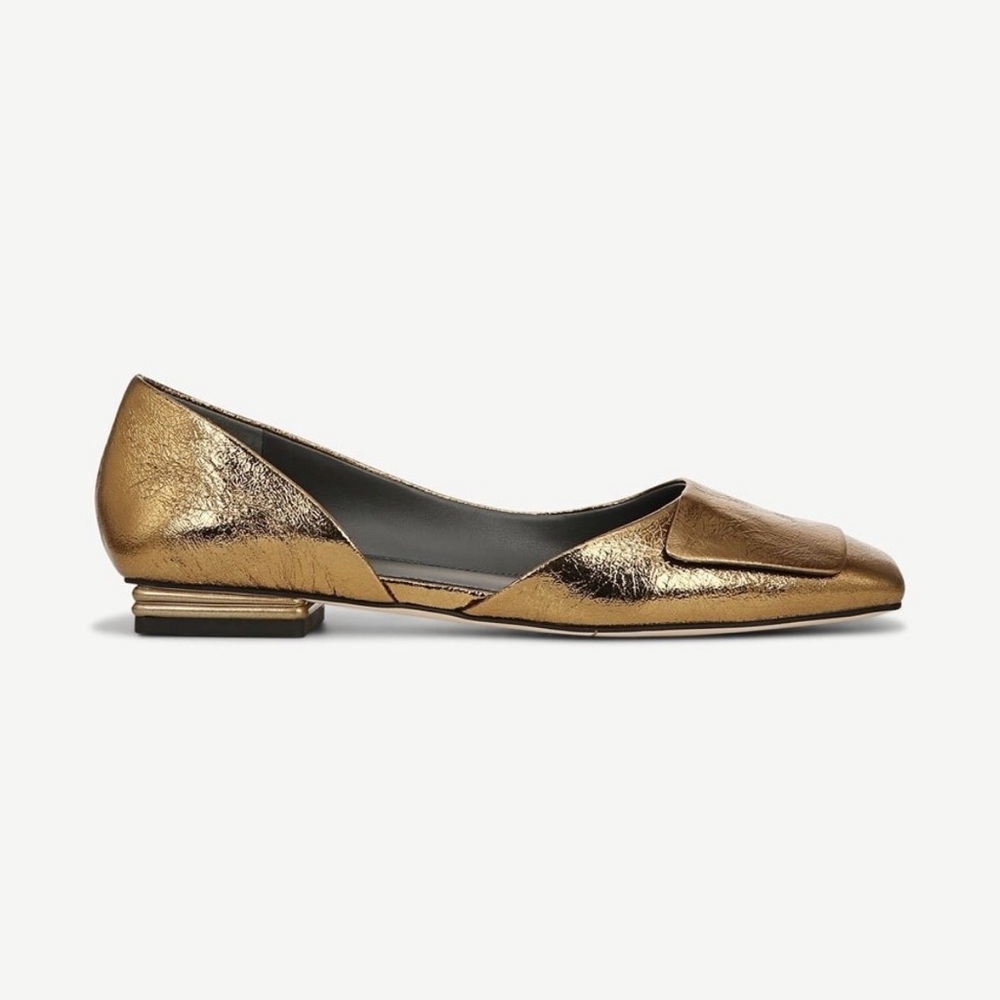 SARTO By Franco Sarto Tracy Leather Metallic Gold Square toe D’orsay Flats - Picture 3 of 8